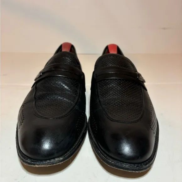 Vero Cuoio Lav. Artigiana Mens Almond Toe Black Leather Slip On Loafers Size 42