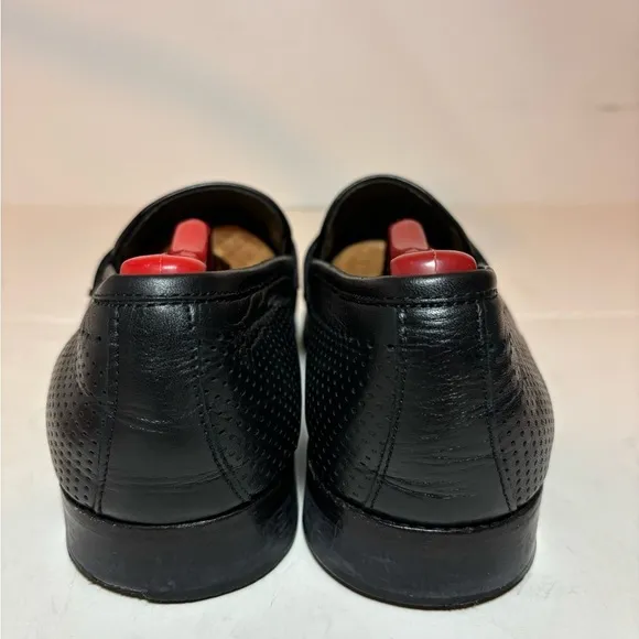 Vero Cuoio Lav. Artigiana Mens Almond Toe Black Leather Slip On Loafers Size 42