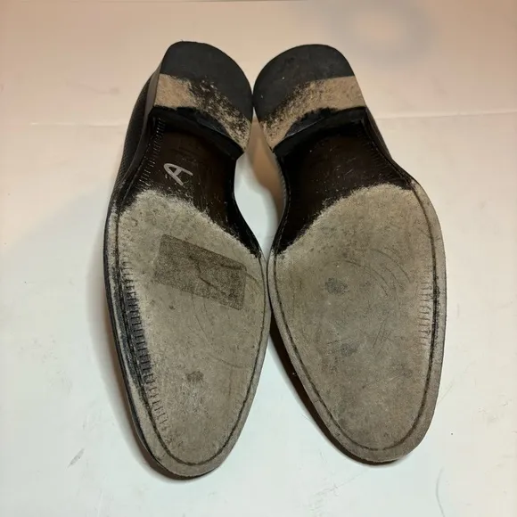 Vero Cuoio Lav. Artigiana Mens Almond Toe Black Leather Slip On Loafers Size 42