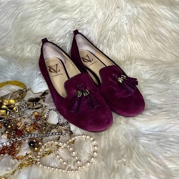 Vero Cuoio Purple Red Suede Slip On Flats with Tasle​​