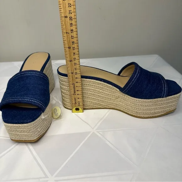 Veronica Beard Gable Denim Platform Espadrille Slide Sandals Wedge Blue Size 9 M