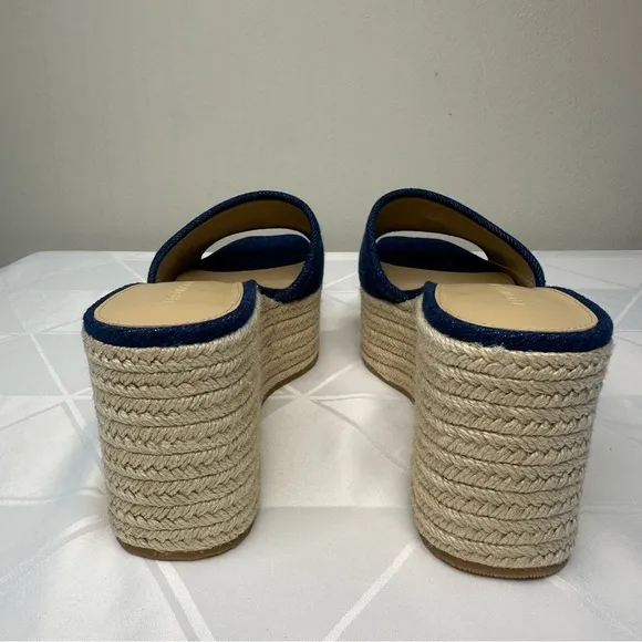 Veronica Beard Gable Denim Platform Espadrille Slide Sandals Wedge Blue Size 9 M