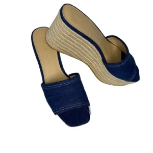 Veronica Beard Gable Denim Platform Espadrille Slide Sandals Wedge Blue Size 9 M
