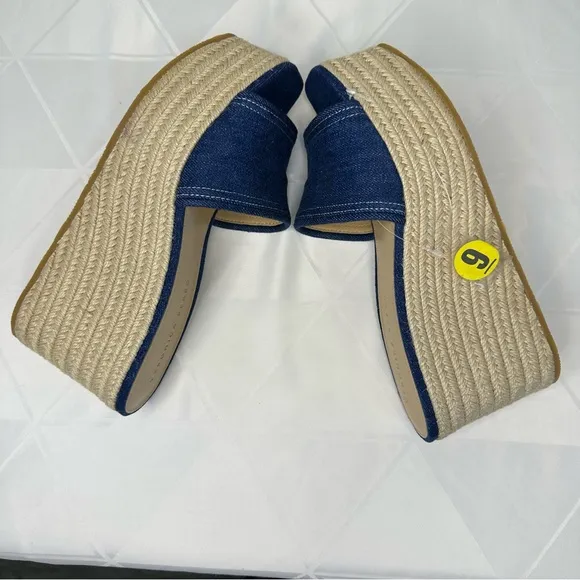 Veronica Beard Gable Denim Platform Espadrille Slide Sandals Wedge Blue Size 9 M