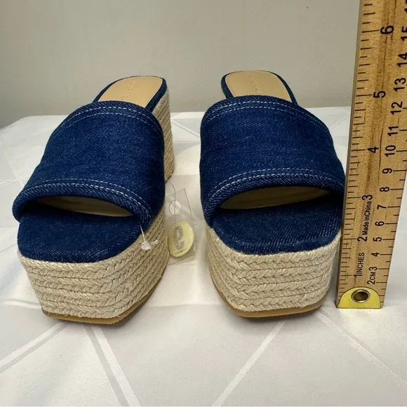 Veronica Beard Gable Denim Platform Espadrille Slide Sandals Wedge Blue Size 9 M