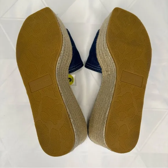 Veronica Beard Gable Denim Platform Espadrille Slide Sandals Wedge Blue Size 9 M