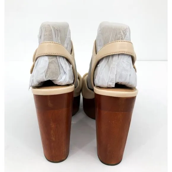 VERONICA BEARD Womens Gela Platform Sandals 10 Cream Shell Wood Leather NWOB