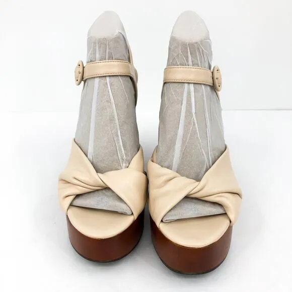 VERONICA BEARD Womens Gela Platform Sandals 10 Cream Shell Wood Leather NWOB
