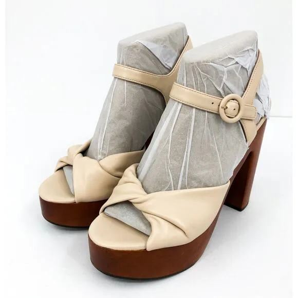 VERONICA BEARD Womens Gela Platform Sandals 10 Cream Shell Wood Leather NWOB