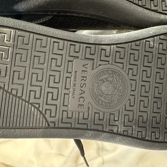 Versace Black and Gold High-Top Sneakers with Gold Hardware
