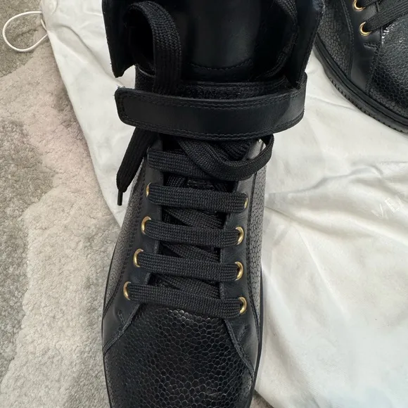 Versace Black and Gold High-Top Sneakers with Gold Hardware