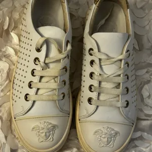 Versace White and Gold Studded Sneakers