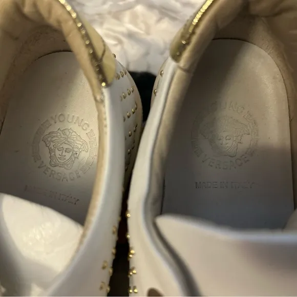 Versace White and Gold Studded Sneakers