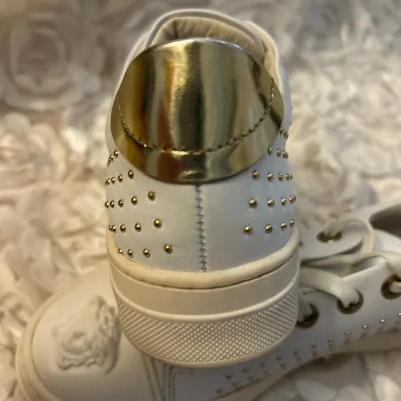 Versace White and Gold Studded Sneakers