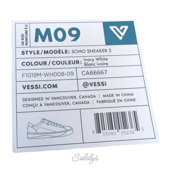 Vessi Soho 2 Ivory White Low Top Waterproof Vegan Leather Sneaker Mens 9