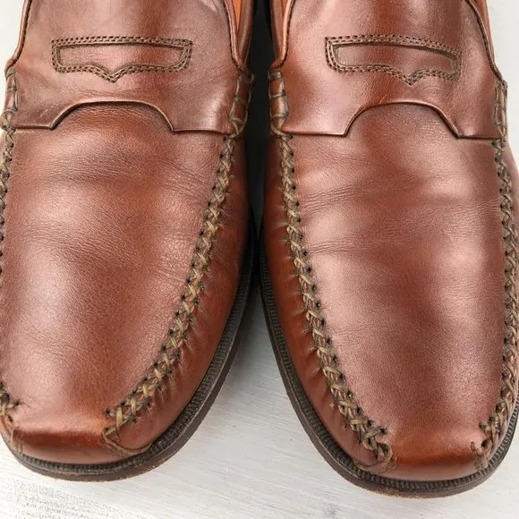 Via Dante Men's Size 9.5D Brown Leather Closed Toe Slip On Penny Loafers ITALY
