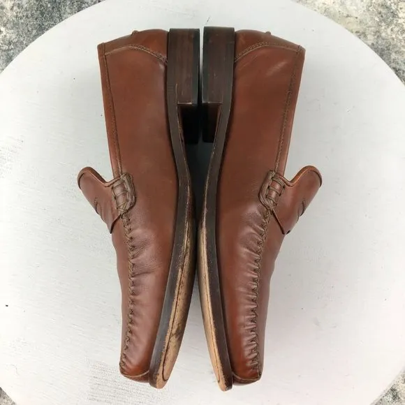 Via Dante Men's Size 9.5D Brown Leather Closed Toe Slip On Penny Loafers ITALY