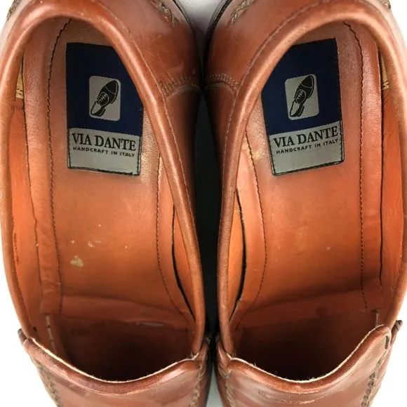 Via Dante Men's Size 9.5D Brown Leather Closed Toe Slip On Penny Loafers ITALY