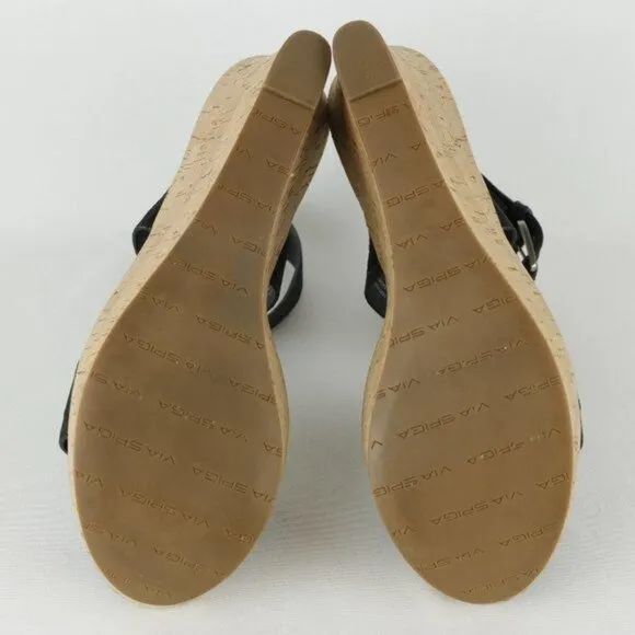 Via Spiga Ecstasy Women's Size 9 Black Crocodile Leather Cork Platform Sandals