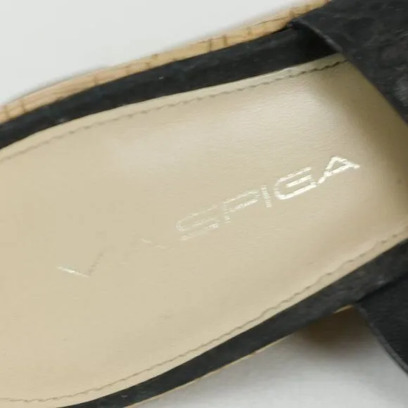 Via Spiga Ecstasy Women's Size 9 Black Crocodile Leather Cork Platform Sandals