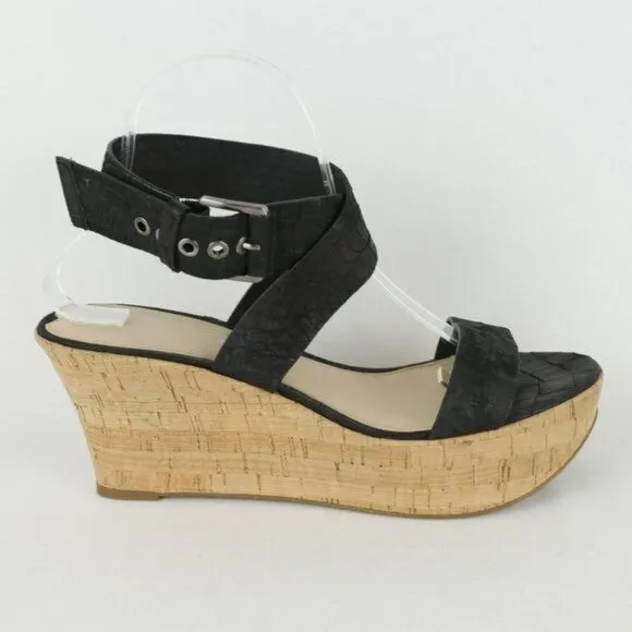 Via Spiga Ecstasy Women's Size 9 Black Crocodile Leather Cork Platform Sandals