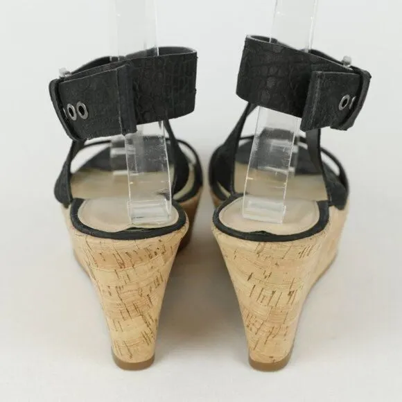Via Spiga Ecstasy Women's Size 9 Black Crocodile Leather Cork Platform Sandals