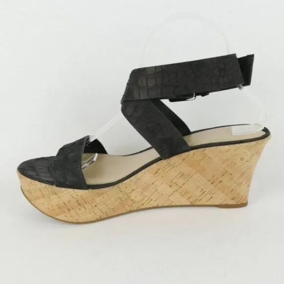 Via Spiga Ecstasy Women's Size 9 Black Crocodile Leather Cork Platform Sandals