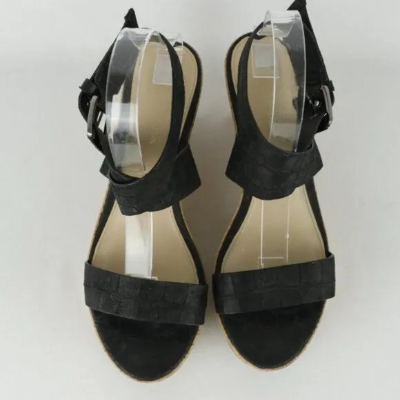Via Spiga Ecstasy Women's Size 9 Black Crocodile Leather Cork Platform Sandals