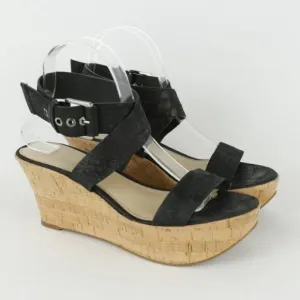 Via Spiga Ecstasy Women's Size 9 Black Crocodile Leather Cork Platform Sandals