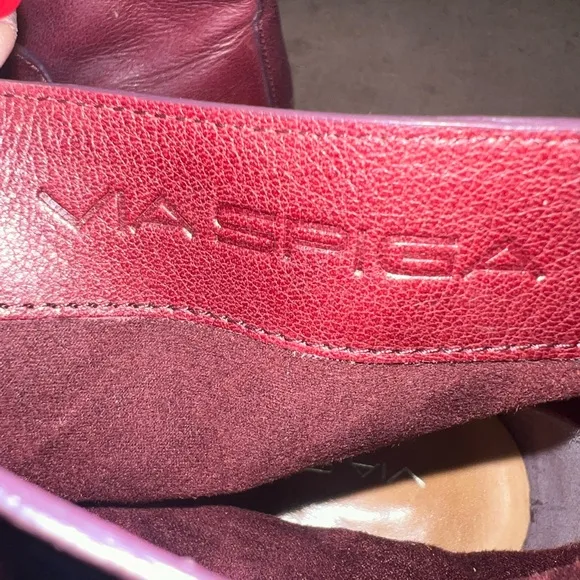Via Spiga Maroon GenuineLeather Double Buckled Pleated Ankle Boot Women’s US 6M
