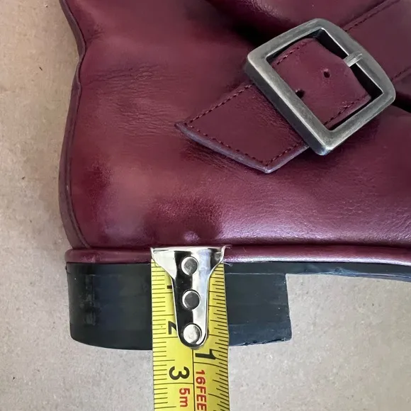 Via Spiga Maroon GenuineLeather Double Buckled Pleated Ankle Boot Women’s US 6M