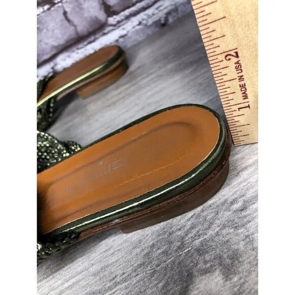 Via Spiga Metallic Green Leather Braided Flats Sandals Women’s Sz 8.5M US/39EU