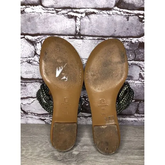 Via Spiga Metallic Green Leather Braided Flats Sandals Women’s Sz 8.5M US/39EU