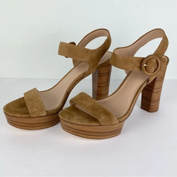 VIA SPIGA Women's Beige Platform Adjustable Strap Block Heel Suede Sandals Sz 11