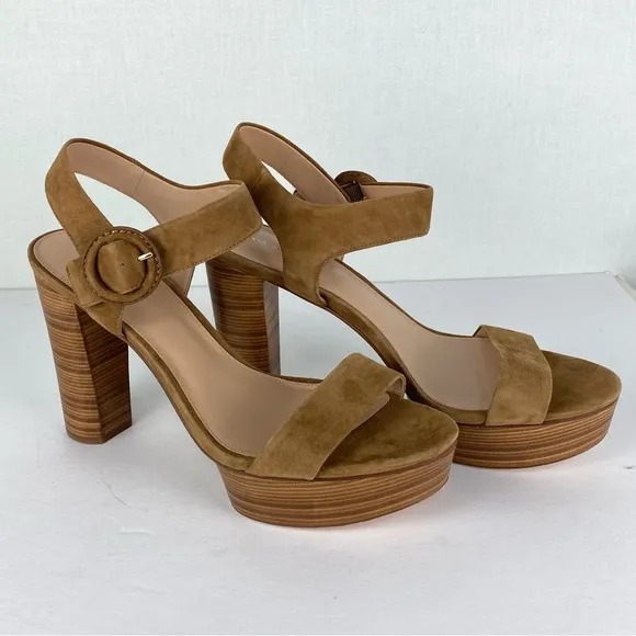 VIA SPIGA Women's Beige Platform Adjustable Strap Block Heel Suede Sandals Sz 11