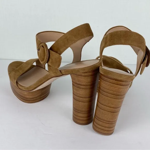 VIA SPIGA Women's Beige Platform Adjustable Strap Block Heel Suede Sandals Sz 11