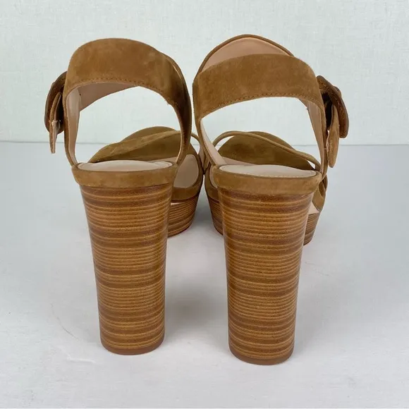 VIA SPIGA Women's Beige Platform Adjustable Strap Block Heel Suede Sandals Sz 11