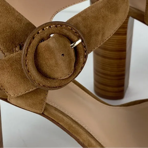 VIA SPIGA Women's Beige Platform Adjustable Strap Block Heel Suede Sandals Sz 11