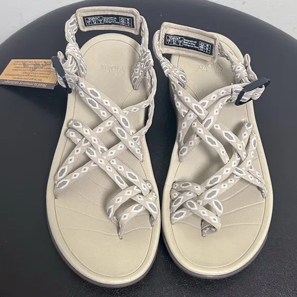 Viakix Beige White Taupe Sierra Multi Fabric Strap Sandals NIB 7