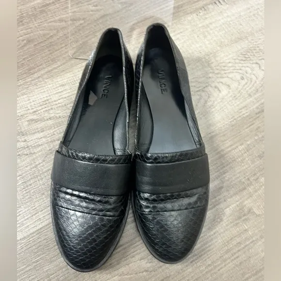 Vince Black Women's Leather Slip On Slides Flats Sz 9