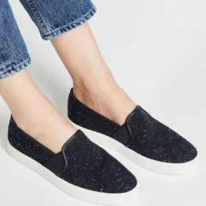 Vince Blair navy blue italian wool tweed textured slip on sneakers size 8.5