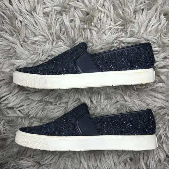 Vince Blair navy blue italian wool tweed textured slip on sneakers size 8.5