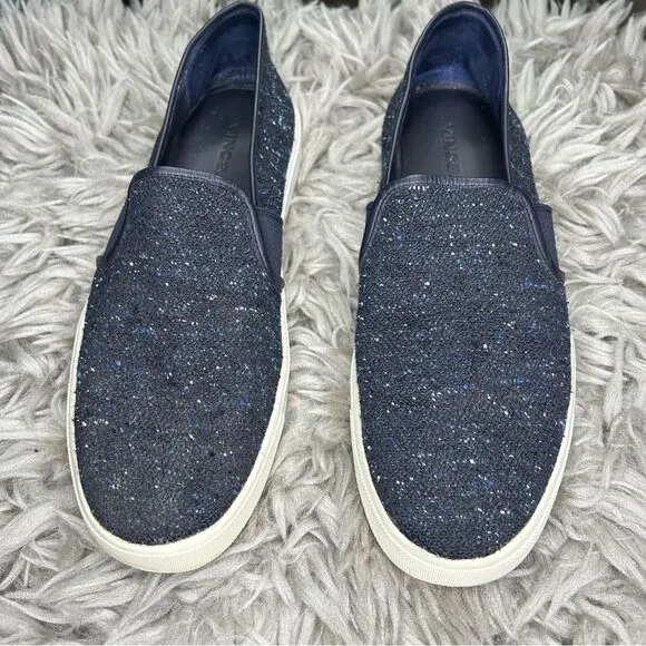 Vince Blair navy blue italian wool tweed textured slip on sneakers size 8.5