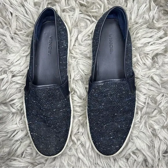 Vince Blair navy blue italian wool tweed textured slip on sneakers size 8.5