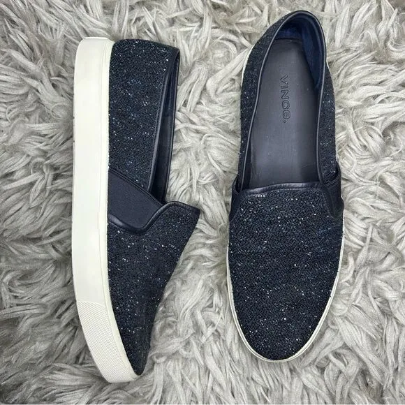 Vince Blair navy blue italian wool tweed textured slip on sneakers size 8.5