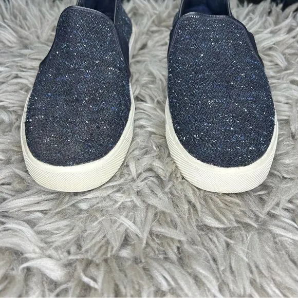 Vince Blair navy blue italian wool tweed textured slip on sneakers size 8.5