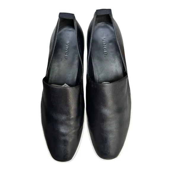 Vince Blair Slip-On Platform Sneakers - Black Leather - Size 9.5