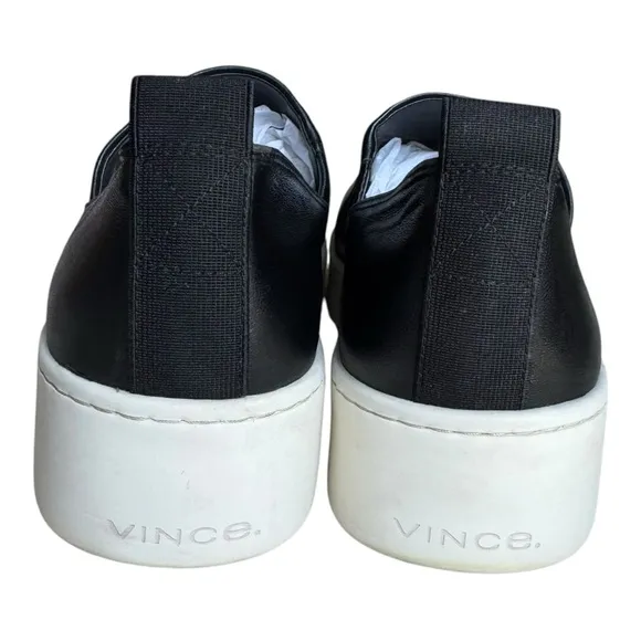 Vince Blair Slip-On Platform Sneakers - Black Leather - Size 9.5