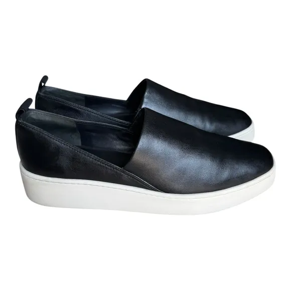Vince Blair Slip-On Platform Sneakers - Black Leather - Size 9.5