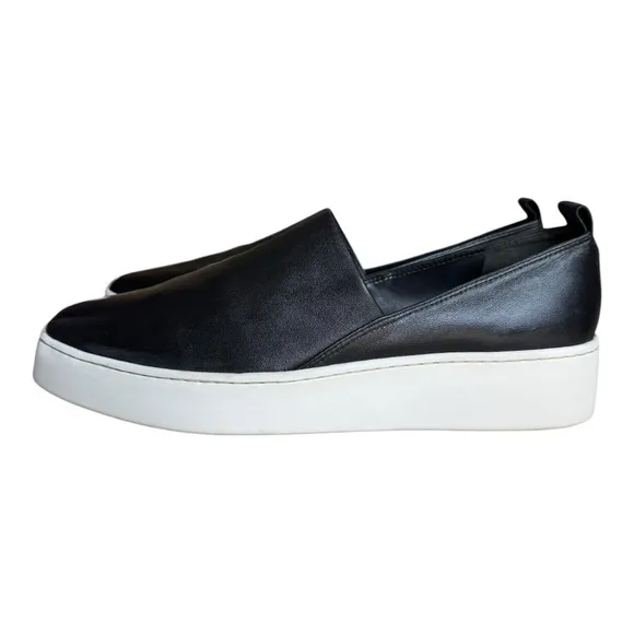 Vince Blair Slip-On Platform Sneakers - Black Leather - Size 9.5